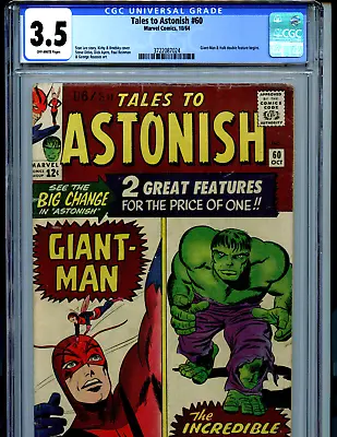 Buy Tales To Astonish #60 CGC 3.5 1964 Marvel Hulk Giant Man Amricons K51 • 192.14£