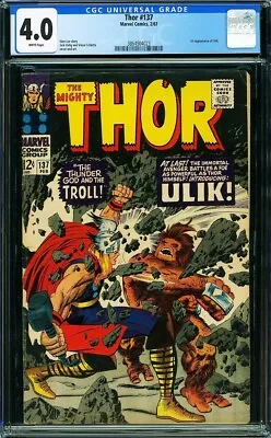 Buy Thor #137 CGC 4.0 White 1st Ulik Appearance Stan Lee Jack Kirby 1967 Intro First • 66.76£