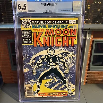 Buy MARVEL SPOTLIGHT ON MOON KNIGHT #28 CGC 6.5 White Pages 1976 1st SOLO 25¢Variant • 196.86£