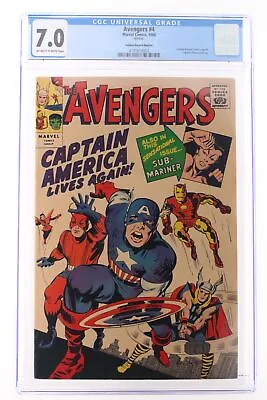 Buy Avengers #4 - Marvel 1966 CGC 7.0 Golden Record Comic Reprint. Captain America P • 472.30£