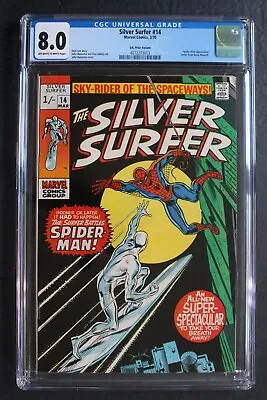 Buy Silver Surfer #14 Vs SPIDER-MAN 1st Meeting & Battle 1970 UK Variant CGC 8.0 • 239.06£