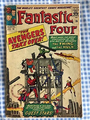 Buy Fantastic Four 26 (1964) Hulk Vs Thing, Avengers. Thor, Iron Man App, Kirby Art • 94.99£