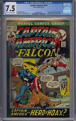Buy Captain America #153 Cgc 7.5 Falcon 1st 1950's Captain America Bucky Sal Buscema • 158.11£