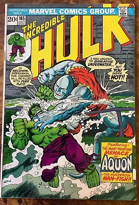 Buy Incredible Hulk 165 1973 F/VF 1st Aquon Herb Trimpe Steve Englehart Marvel Comic • 15.81£