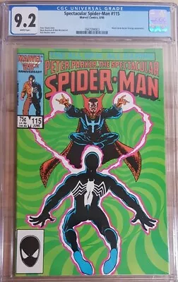 Buy 1986 Spectacular Spider-Man 115 CGC 9.2 Doctor Strange Cover Black Cat App • 147.85£