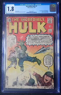 Buy Incredible Hulk #3 🍀 CGC 1.8 OW/WH 🍀 1st Ringmaster 1962 • 455.55£
