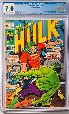 Buy 1971 Incredible Hulk 141 CGC 7.0  Origin And 1st App Doc Samson • 177.82£