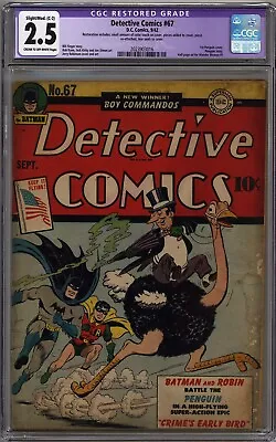 Buy Detective Comics #67 Cgc 2.5 Restored Cream To Off-white Pages Dc Comics 1942 • 1,581.22£