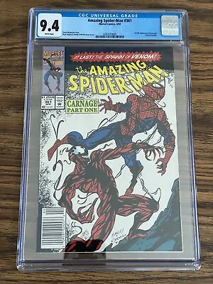 Buy Amazing Spider-Man 361 CGC Graded 9.6 NM+ 1st Full Carnage Newsstand Marvel 1992 • 158.11£
