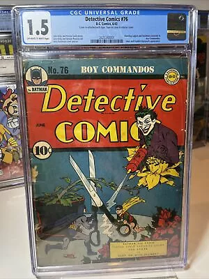 Buy 1943 Detective Comics 76 CGC 1.5 Batman Robin. Classic Joker Cover. • 1,599.03£