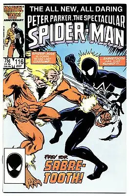 Buy SPECTACULAR SPIDER-MAN #116 F/VF, Sabretooth, Peter Parker, Marvel Comics 1986 • 15.81£