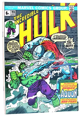 Buy Incredible HULK (vs Aquon) 165 A Vfn+ 1973 Bronze Age Marvel + 1 FREE COMIC • 12£