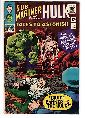 Buy Tales To Astonish #77 (1966) - Grade 6.5 - Bruce Banner Is The Hulk - Namor! • 63.07£