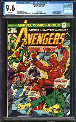 Buy Avengers #134 Cgc 9.6 White Pages // Vision Origin Story Marvel Comics 1975 • 135.92£