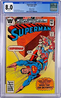 Buy Superman #345 CGC 8.0 (Mar 1980, DC) Dick Giordano Cover, Whitman Variant • 43.23£