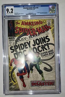 Buy Amazing Spider-Man #56 - CGC 9.2 OWW - 1st Appearance Captain Stacy 1968 • 321.71£