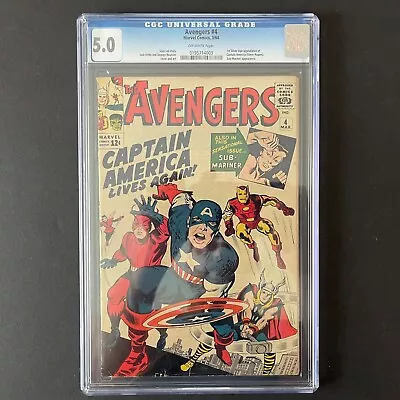 Buy Avengers #4 Marvel Comics 1964 Cgc 5.0 Ow 1st Silver Age App Captain America • 1,599£