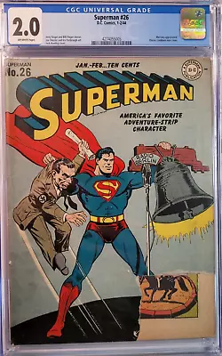 Buy 1944 Superman 26 CGC 2.0 WWII Cover. Goebbels Nazi Berlin Radio Liberty Bell. • 1,411.51£