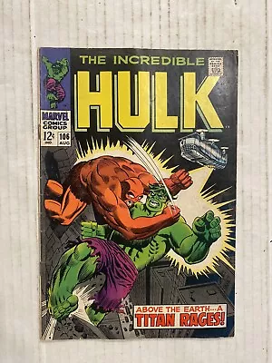 Buy Incredible Hulk #106 2nd Appearance Of Missing Link & Death Marvel 1968  • 43.85£