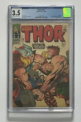 Buy Thor #126. March 1966. Marvel. 3.5 Cgc. 1st Issue In Series! Thor Vs Hercules! • 175£