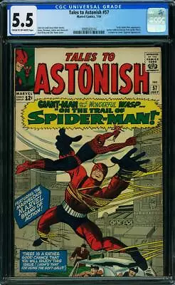 Buy Tales To Astonish 57 CGC 5.5 1st SPIDER-MAN Crossover Giant-Man Of Avengers 1964 • 237.47£