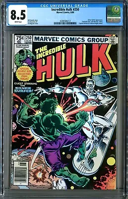 Buy INCREDIBLE HULK #250 (MARVEL 1980) CGC 8.5 WHITE! Hulk Vs Silver Surfer Classic! • 71.15£