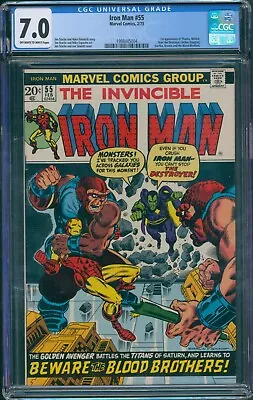 Buy Iron Man #55 1973 CGC 7.0 OW-W Pages! 1st Appearance Of Thanos And Drax! • 452.34£