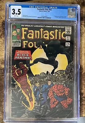 Buy Marvel Comics Fantastic Four #52 - 1st Black Panther 1966 - CGC 3.5 Cent • 399.99£