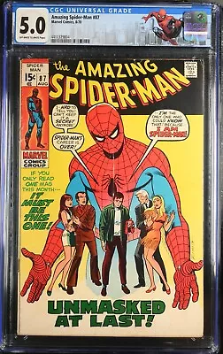 Buy Amazing Spider-man #87 Cgc 5.0 1970 Marvel Ow/white Pages Stan Lee Romita Mooney • 78.27£