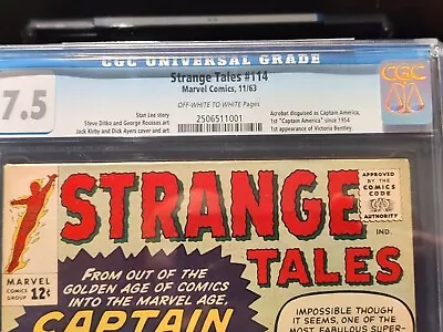 Buy Strange Tales #114 Cgc Blue 7.5 Ow/w - 1st Captain America Since 1954 - $699 Bin • 558.86£