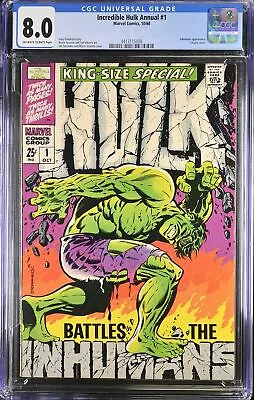 Buy Incredible Hulk Annual (1968) #1 CGC VF 8.0 Classic Cover! Steranko! Marvel 1968 • 486.91£