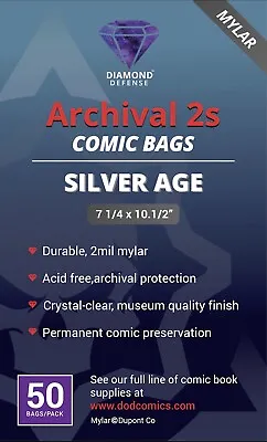 Buy Mylar ARCHIVAL2s Comic Bags - Silver Age 50 Count Pack • 20.90£