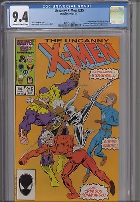 Buy Uncanny X-Men #215 CGC 9.4 1987 Marvel Comics 1st App Stonewall & Super Sabre • 27.20£