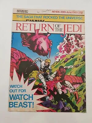 Buy Star Wars Return Of The Jedi Comic Marvel Issue 106 29th June 1985 • 6.99£