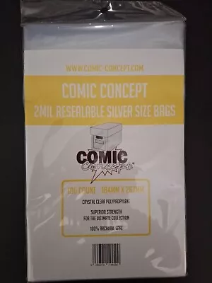 Buy 100 Comic Concept Resealable Silver Age Comic Bags • 7£