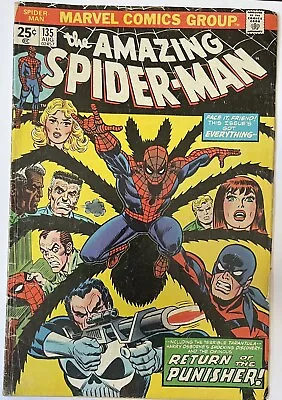 Buy AMAZING SPIDER-MAN # 135 MARVEL COMICS August 1974 PUNISHER 2nd FULL APPEARANCE • 48.04£