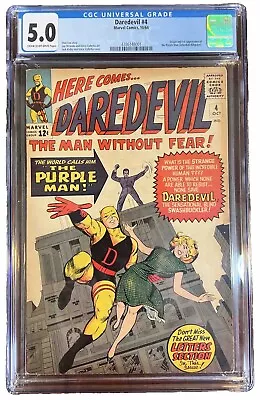 Buy Daredevil #4 CGC 5.0 1964 1st App Killgrave Purple Man. Silver Age Comic Book • 264.20£