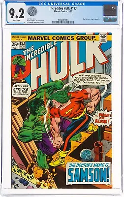 Buy 🔥The INCREDIBLE HULK #193 CGC 9.2 1975 White Page Doc Samson Avengers 1 2 3 4 • 149.34£