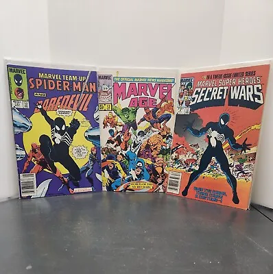 Buy Spider-Man Black Suit Lot: Secret Wars #8, Marvel Age #12, Marvel Team Up #141 • 185.72£