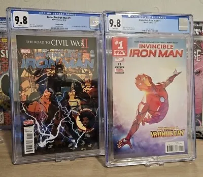 Buy Invincible Iron Man 1 & 9 CGC 9.8 🔥 1st Full App & 🌟 COVER 🌟 Of IRON HEART 🔥 • 394.99£