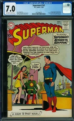 Buy SUPERMAN #141 CGC 7.0 DC 1960, 1st App Lyla Lerrol, Origin Briefly Retold • 158.89£