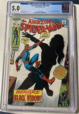 Buy Amazing Spider-Man #86 CGC 5.0 OW/W  1st New-look Black Widow Key Marvel 1970 • 72.01£