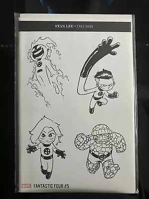 Buy Fantastic Four #5 B&W Sketch Variant - Skottie Young Stan Lee 1922/2018 Tribute • 19.99£