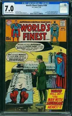 Buy World's Finest #189 CGC 7.0 1969 DC (JLA, Luthor, Batgirl, President Nixon App) • 55.33£