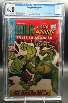Buy Tales To Astonish #91 CGC 4.0 1st Abomination Cover, 2nd Appearance🔥🔑 • 126.45£