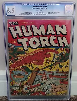 Buy Human Torch #10 CGC 6.5 (1942) Schomburg WWII War Cover Rare Marvel Timely FN+ • 6,008.22£