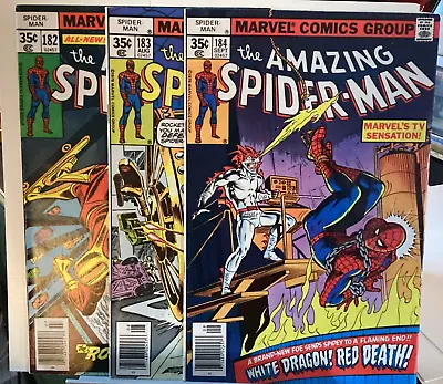 Buy Amazing Spider-man #182 183 184 Marvel 1978 Newsstands Big Wheel White Dragon Hg • 59.26£
