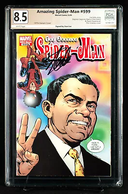 Buy AMAZING SPIDER-MAN #599, 70's Nixon Variant PGX 8.5 VF+ Signed By STAN LEE +CGC! • 592.96£