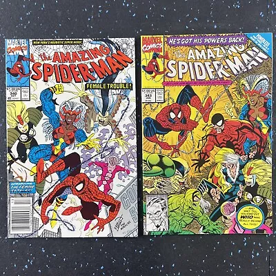 Buy Amazing Spider-Man 340 NEWSSTAND & 343 (1st Femme Fatales) VF/NM 9.0 & NM 9.4 • 3.16£