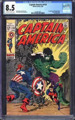 Buy Captain America #110 Cgc 8.5 Ow/wh Pages // 1st Appearance Madame Hydra 1969 • 249.33£